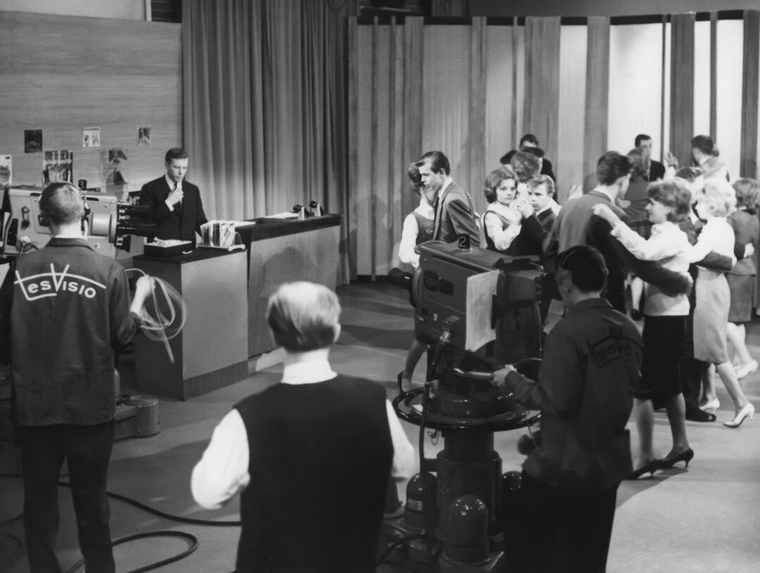 Vintage television production studio with analogue broadcast cameras